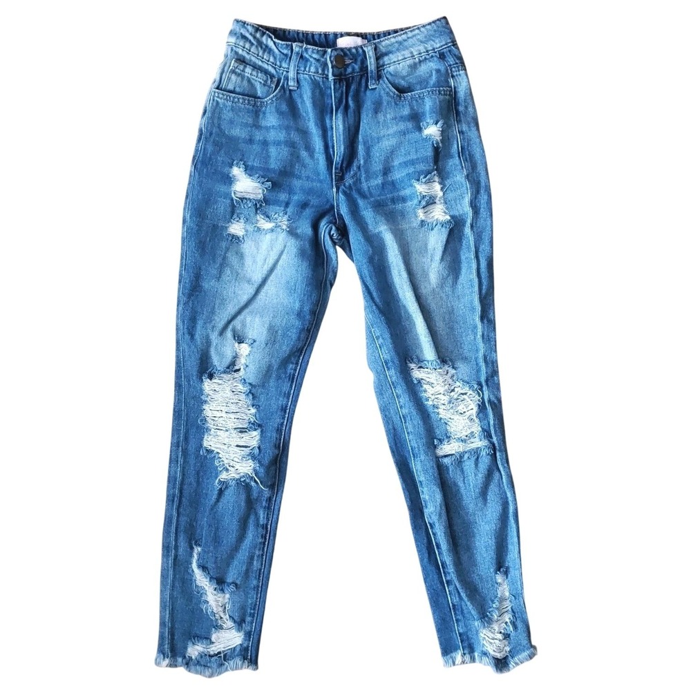 Pink Lily Priscilla Distressed Girlfriend Medium Wash Jeans size 0